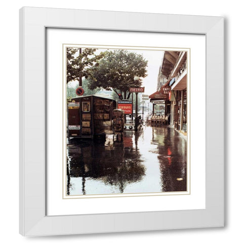 Sidewalk in Rain White Modern Wood Framed Art Print with Double Matting by Cieslikowski, Zeny