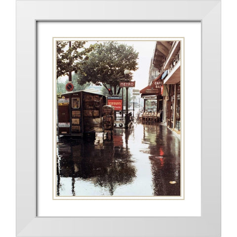 Sidewalk in Rain White Modern Wood Framed Art Print with Double Matting by Cieslikowski, Zeny