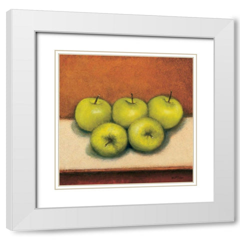 Granny Smith Apples White Modern Wood Framed Art Print with Double Matting by Creevy, Bill
