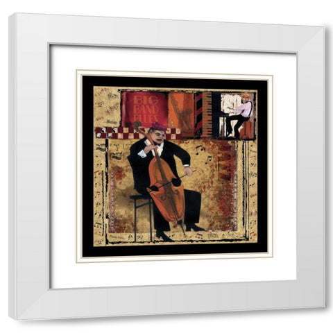 Jazz Cello White Modern Wood Framed Art Print with Double Matting by CW Designs Inc.