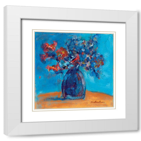 Blue Vase II White Modern Wood Framed Art Print with Double Matting by Dilbeck, Nikki