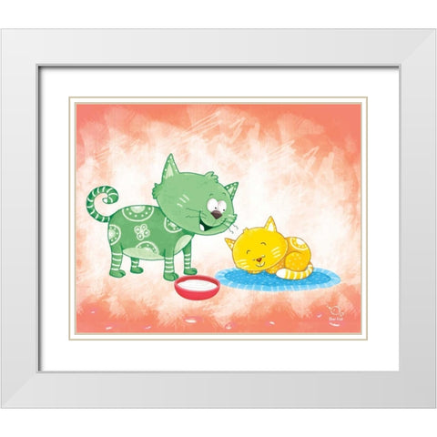 Kitty Koo White Modern Wood Framed Art Print with Double Matting by Blue Fish