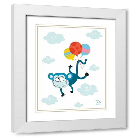 Ballooony Chimp White Modern Wood Framed Art Print with Double Matting by Blue Fish