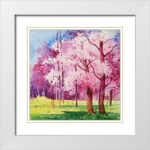 Cherry Blooms II White Modern Wood Framed Art Print with Double Matting by Blue Fish
