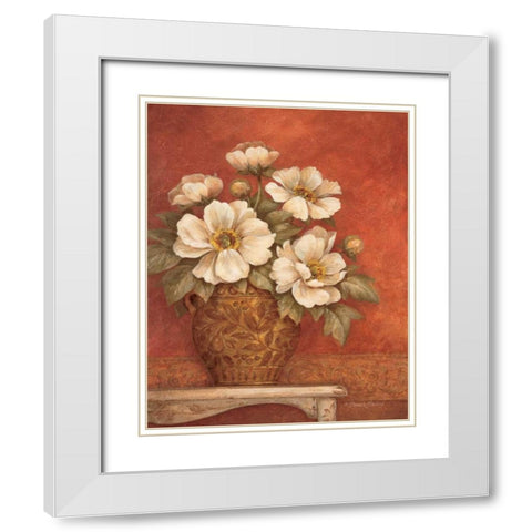 Villa Flora Peonies White Modern Wood Framed Art Print with Double Matting by Gladding, Pamela