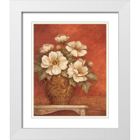 Villa Flora Peonies White Modern Wood Framed Art Print with Double Matting by Gladding, Pamela
