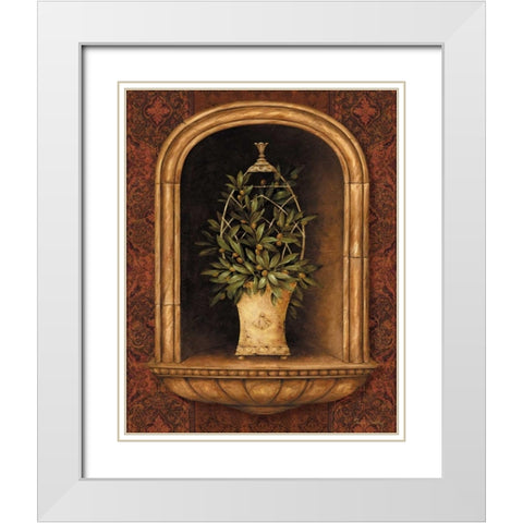 Olive Topiary Niches I White Modern Wood Framed Art Print with Double Matting by Gladding, Pamela