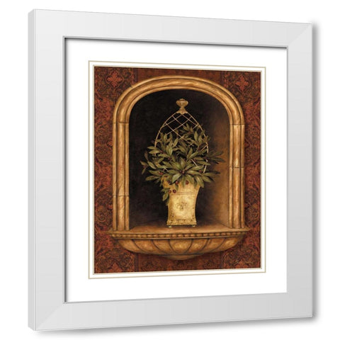 Olive Topiary Niches II White Modern Wood Framed Art Print with Double Matting by Gladding, Pamela