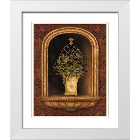 Olive Topiary Niches II White Modern Wood Framed Art Print with Double Matting by Gladding, Pamela