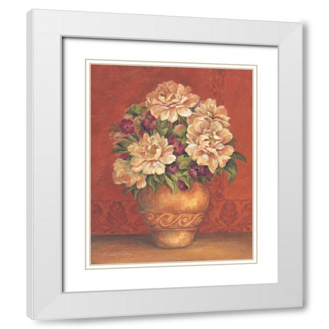 Tuscan Peonies White Modern Wood Framed Art Print with Double Matting by Gladding, Pamela