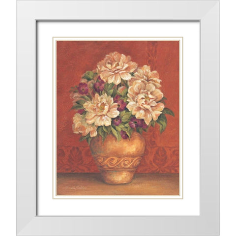 Tuscan Peonies White Modern Wood Framed Art Print with Double Matting by Gladding, Pamela