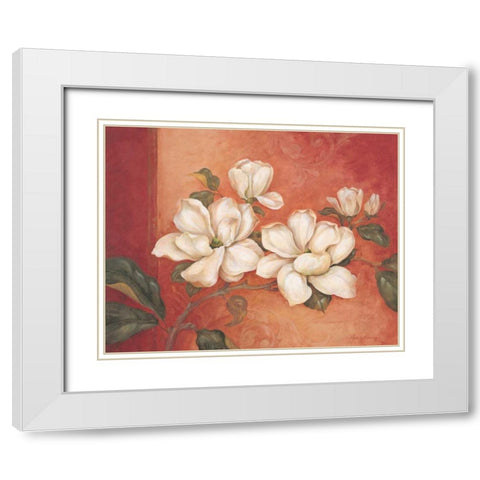 Magnolias White Modern Wood Framed Art Print with Double Matting by Gladding, Pamela