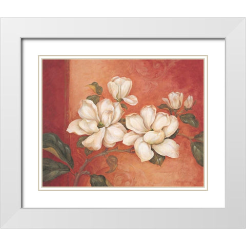 Magnolias White Modern Wood Framed Art Print with Double Matting by Gladding, Pamela