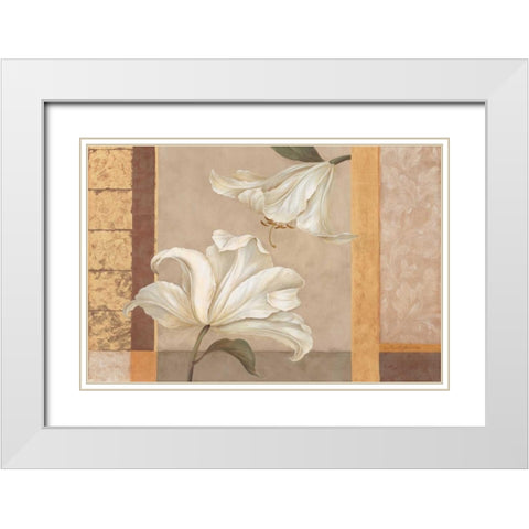Lily Duet White Modern Wood Framed Art Print with Double Matting by Gladding, Pamela