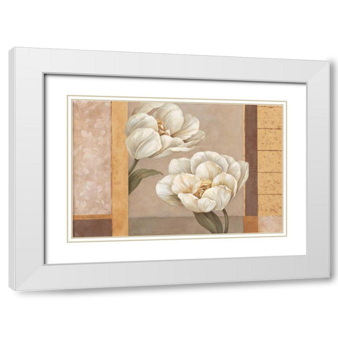 Tulip Duet White Modern Wood Framed Art Print with Double Matting by Gladding, Pamela