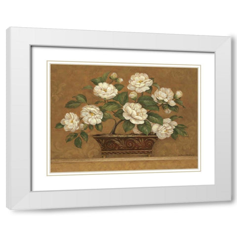 Camellia Tapestry White Modern Wood Framed Art Print with Double Matting by Gladding, Pamela