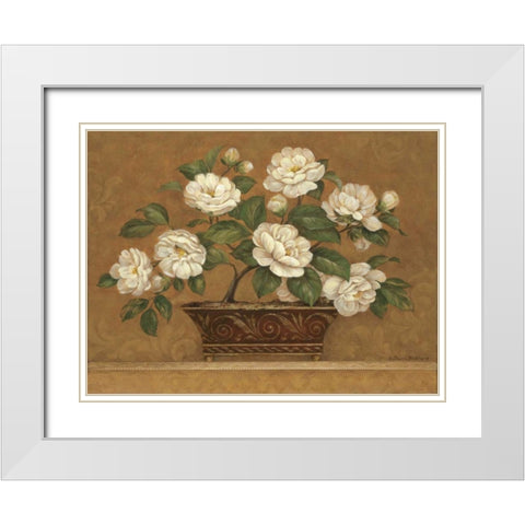 Camellia Tapestry White Modern Wood Framed Art Print with Double Matting by Gladding, Pamela
