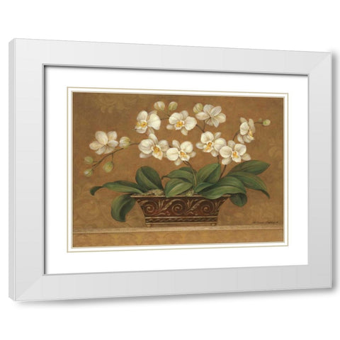 Orchid Tapestry White Modern Wood Framed Art Print with Double Matting by Gladding, Pamela