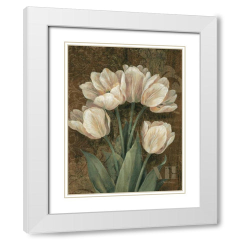 Petit Jardin Tulips White Modern Wood Framed Art Print with Double Matting by Gladding, Pamela