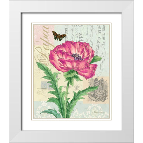 Poppy Collage White Modern Wood Framed Art Print with Double Matting by Gladding, Pamela