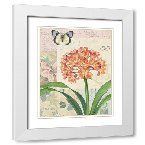 Clivia Floral Collage White Modern Wood Framed Art Print with Double Matting by Gladding, Pamela