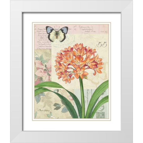 Clivia Floral Collage White Modern Wood Framed Art Print with Double Matting by Gladding, Pamela