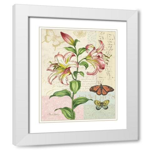 Oripet Lily Collage White Modern Wood Framed Art Print with Double Matting by Gladding, Pamela