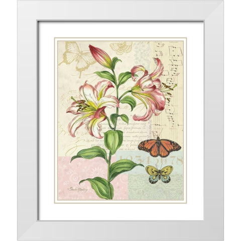 Oripet Lily Collage White Modern Wood Framed Art Print with Double Matting by Gladding, Pamela