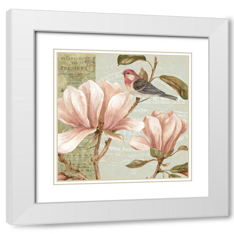 Magnolia Collage I White Modern Wood Framed Art Print with Double Matting by Gladding, Pamela