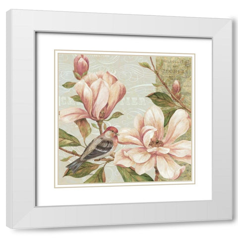 Magnolia Collage II White Modern Wood Framed Art Print with Double Matting by Gladding, Pamela