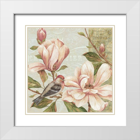 Magnolia Collage II White Modern Wood Framed Art Print with Double Matting by Gladding, Pamela