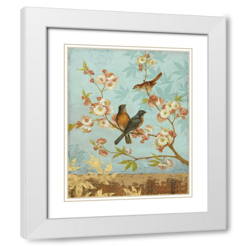 Robins and Blooms White Modern Wood Framed Art Print with Double Matting by Gladding, Pamela