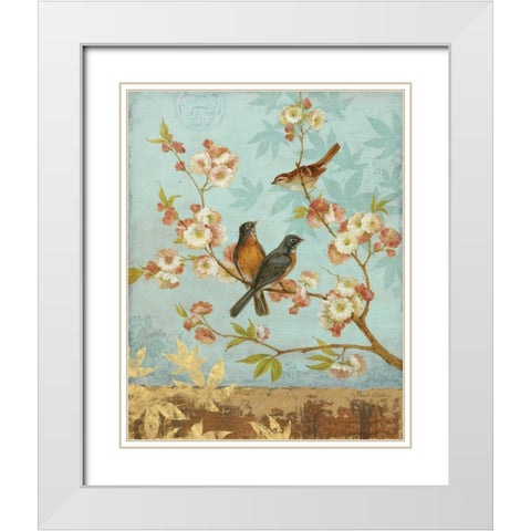 Robins and Blooms White Modern Wood Framed Art Print with Double Matting by Gladding, Pamela