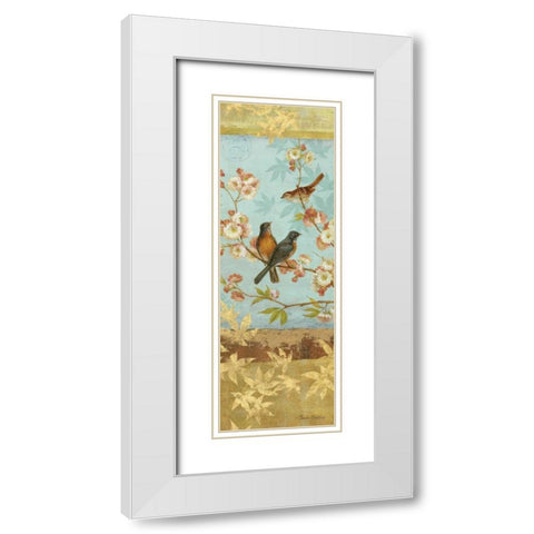 Robins and Blooms Panel White Modern Wood Framed Art Print with Double Matting by Gladding, Pamela
