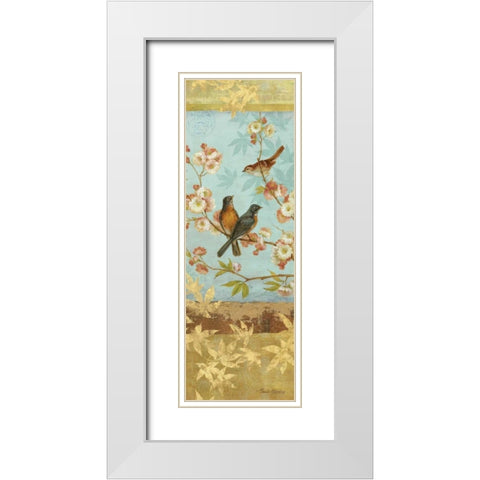 Robins and Blooms Panel White Modern Wood Framed Art Print with Double Matting by Gladding, Pamela