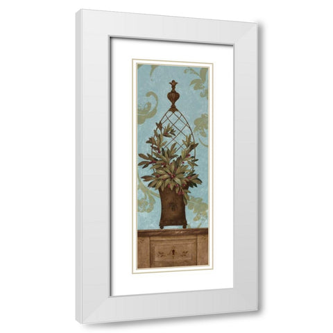 Blue Olive Topiary I White Modern Wood Framed Art Print with Double Matting by Gladding, Pamela