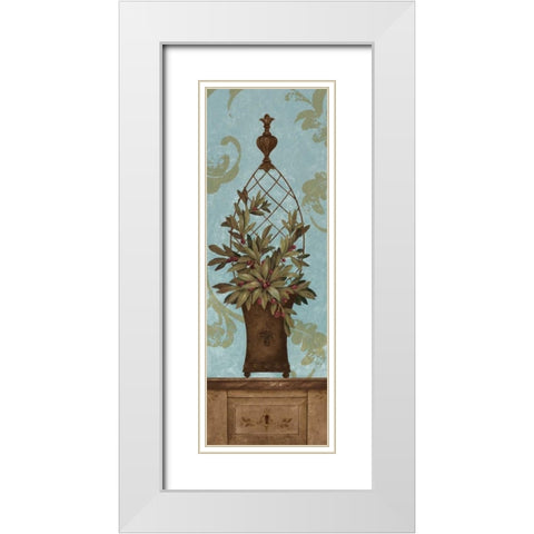 Blue Olive Topiary I White Modern Wood Framed Art Print with Double Matting by Gladding, Pamela