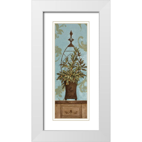 Blue Olive Topiary II White Modern Wood Framed Art Print with Double Matting by Gladding, Pamela
