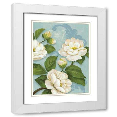 Camellias White Modern Wood Framed Art Print with Double Matting by Gladding, Pamela