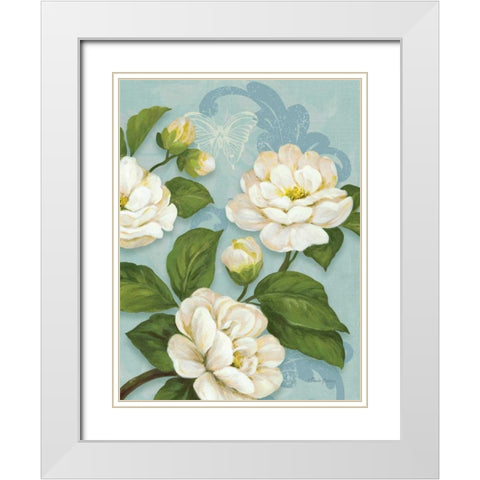 Camellias White Modern Wood Framed Art Print with Double Matting by Gladding, Pamela