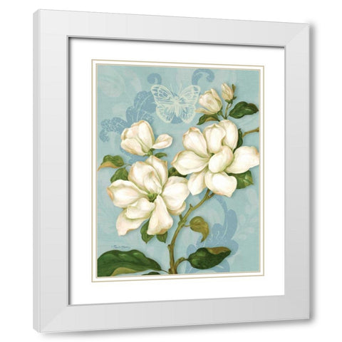 Magnolias White Modern Wood Framed Art Print with Double Matting by Gladding, Pamela