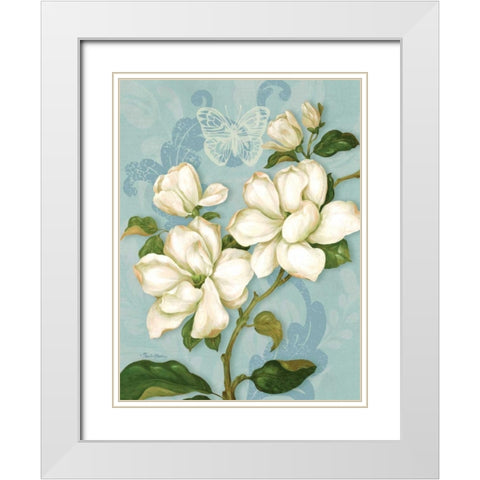 Magnolias White Modern Wood Framed Art Print with Double Matting by Gladding, Pamela