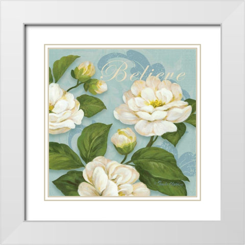 Inspiration Camellias White Modern Wood Framed Art Print with Double Matting by Gladding, Pamela