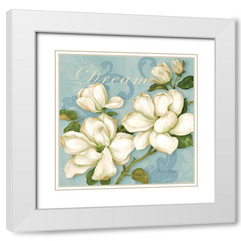 Inspiration Magnolias White Modern Wood Framed Art Print with Double Matting by Gladding, Pamela