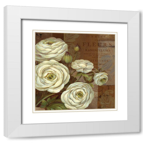 Patina Ranunculus White Modern Wood Framed Art Print with Double Matting by Gladding, Pamela