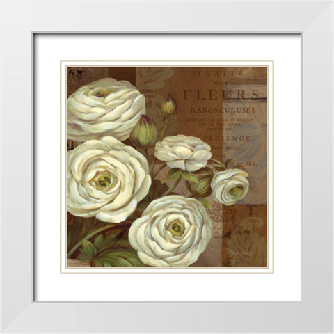 Patina Ranunculus White Modern Wood Framed Art Print with Double Matting by Gladding, Pamela