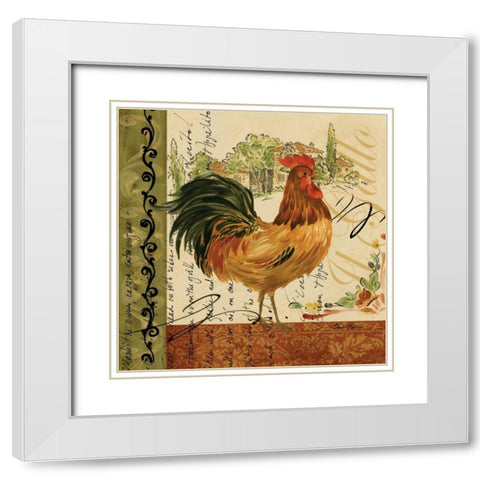 Viva Italia Roosters III White Modern Wood Framed Art Print with Double Matting by Gladding, Pamela