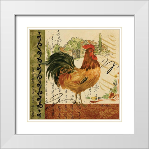 Viva Italia Roosters III White Modern Wood Framed Art Print with Double Matting by Gladding, Pamela