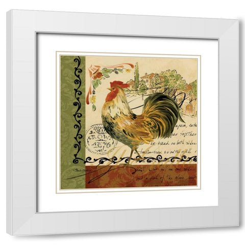 Viva Italia Roosters IV White Modern Wood Framed Art Print with Double Matting by Gladding, Pamela