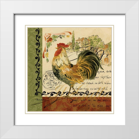 Viva Italia Roosters IV White Modern Wood Framed Art Print with Double Matting by Gladding, Pamela